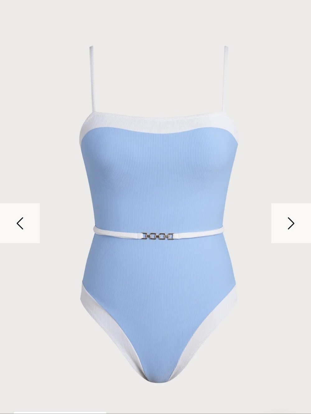 Women’s Light Blue One-Piece Swimsuit with White Trim - Picture 5 of 6